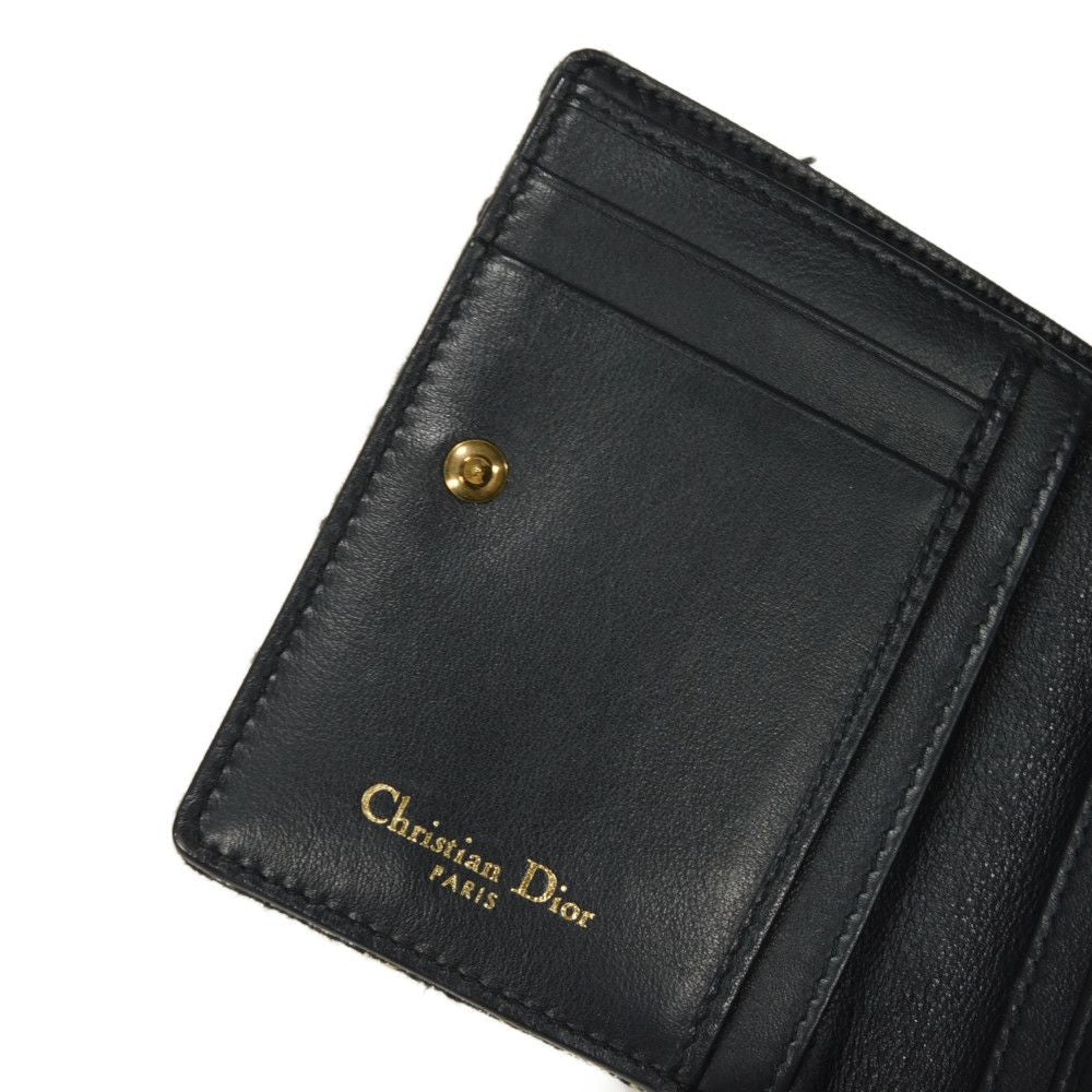 Dior Bifold Wallet Jaguar canvas Beige x black x navy Oblique jacquard Compact wallet