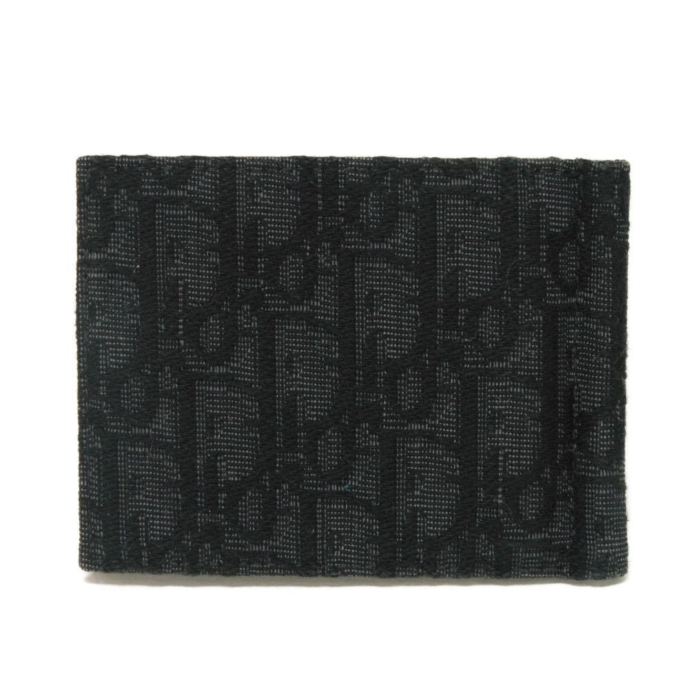Dior Bifold Wallet 2ESBH069YSE_H03E Jacquard canvas x smooth calf leather black logo metal Oblique Jacquard Money Clip Wallet