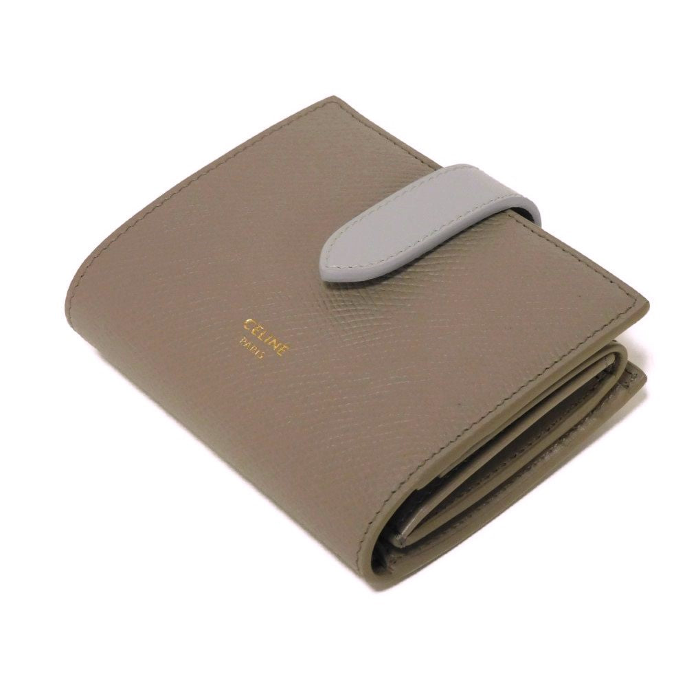 CELINE Bifold Wallet 10H263BRU.10PI Grained calfskin (embossed) x smooth calfskin pebble x mineral New logo Small strap wallet