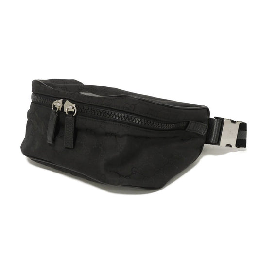 GUCCI Sling bag 449182 Nylon canvas x calf leather (embossed) black Logo embossing GG nylon waist pouch