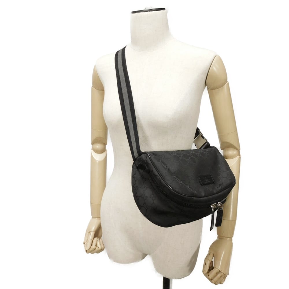 GUCCI Sling bag 449182 Nylon canvas x calf leather (embossed) black Logo embossing GG nylon waist pouch