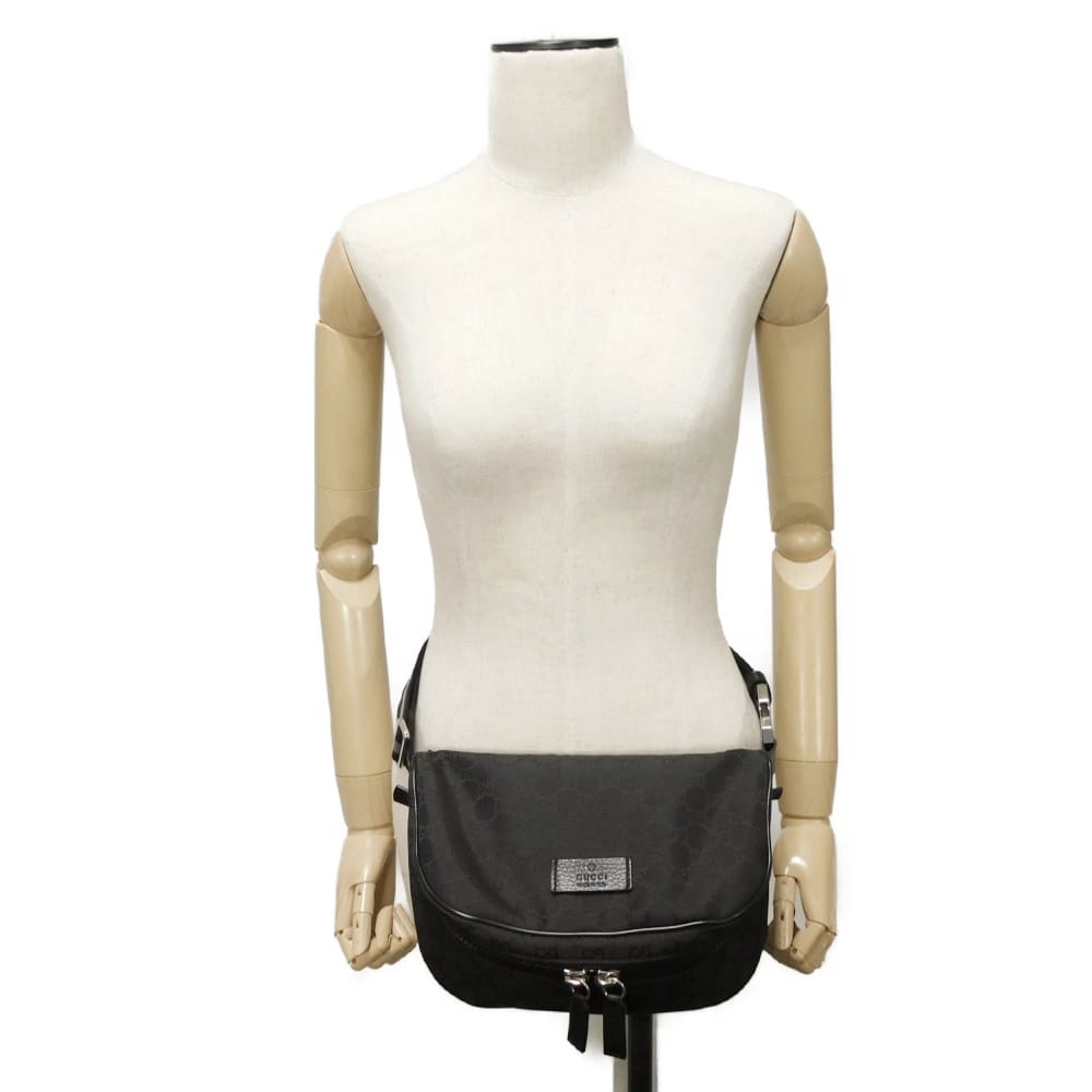 GUCCI Sling bag 449182 Nylon canvas x calf leather (embossed) black Logo embossing GG nylon waist pouch