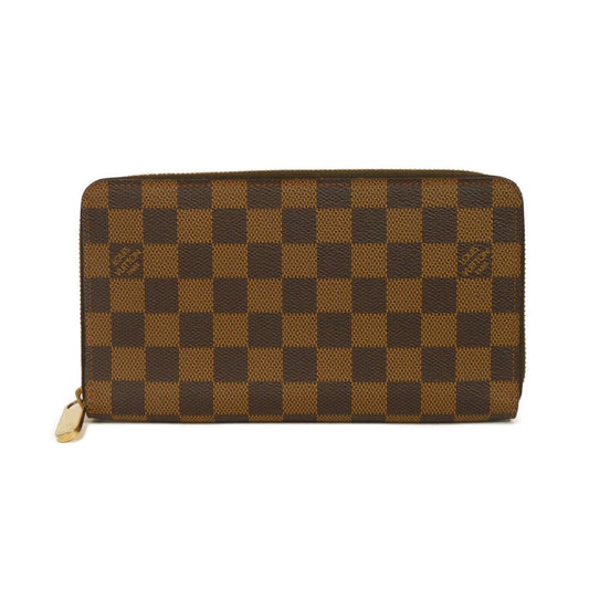 LOUIS VUITTON Long Wallet Purse N60003 Damier canvas x grain leather Ebene Damier Zippy Organizer