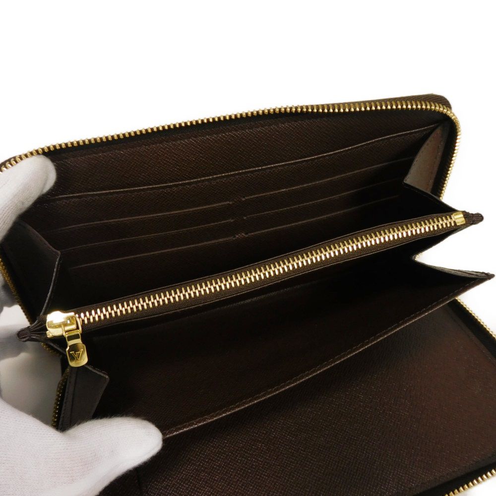 LOUIS VUITTON Long Wallet Purse N60003 Damier canvas x grain leather Ebene Damier Zippy Organizer