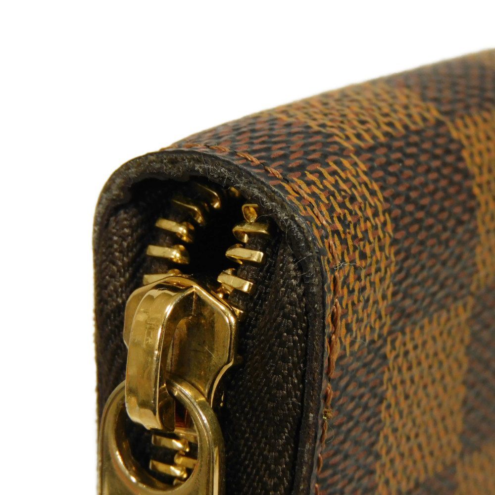 LOUIS VUITTON Long Wallet Purse N60003 Damier canvas x grain leather Ebene Damier Zippy Organizer