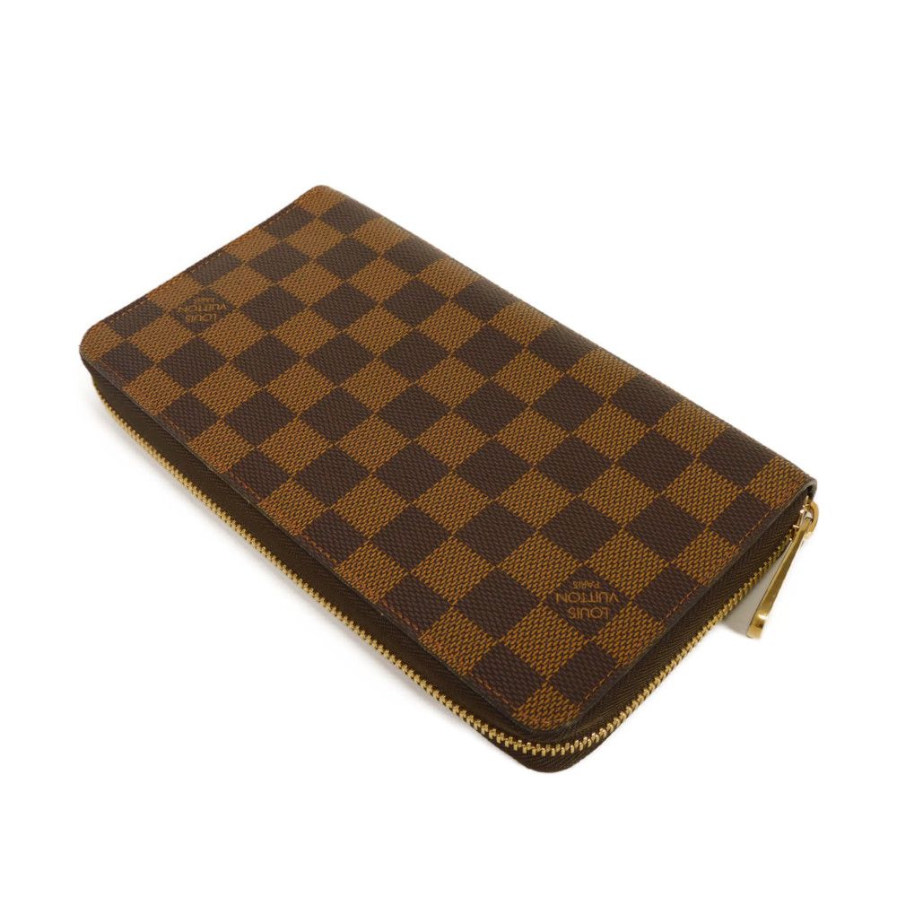 LOUIS VUITTON Long Wallet Purse N60003 Damier canvas x grain leather Ebene Damier Zippy Organizer
