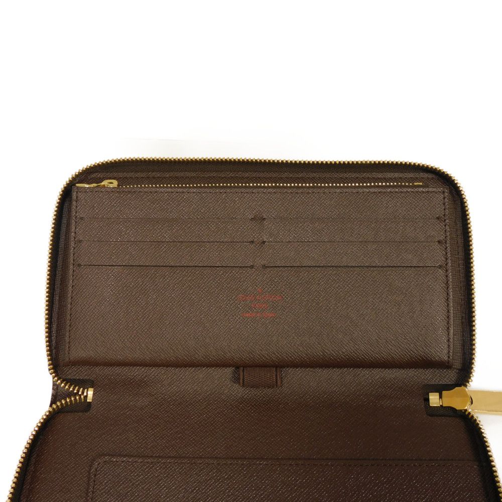 LOUIS VUITTON Long Wallet Purse N60003 Damier canvas x grain leather Ebene Damier Zippy Organizer