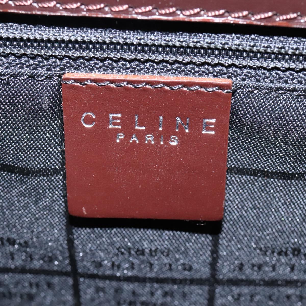 CELINE Hand Bag Leather Two Way Dark Brown Gold