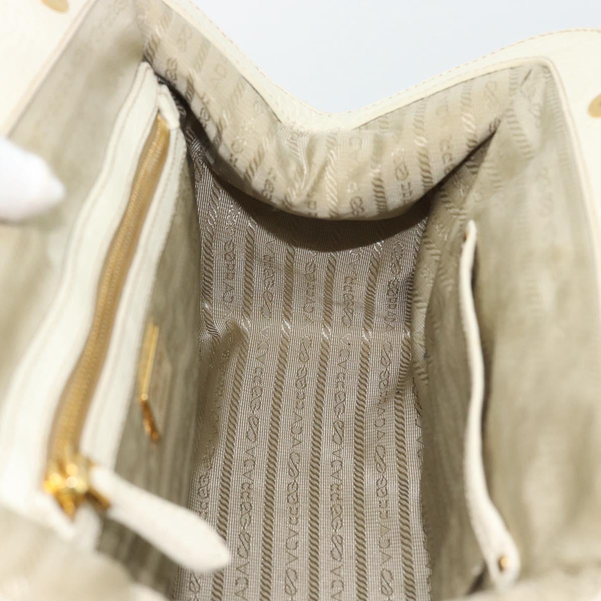 PRADA Hand Bag Vitello Daino Leather White Gold