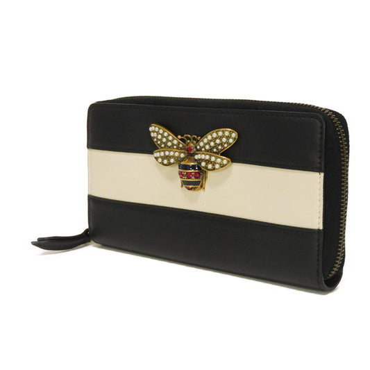 GUCCI Long Wallet Purse 476069 DYWQT 8224 Smooth Calfskin Leather black logo Queen Margaret Zip Around Wallet