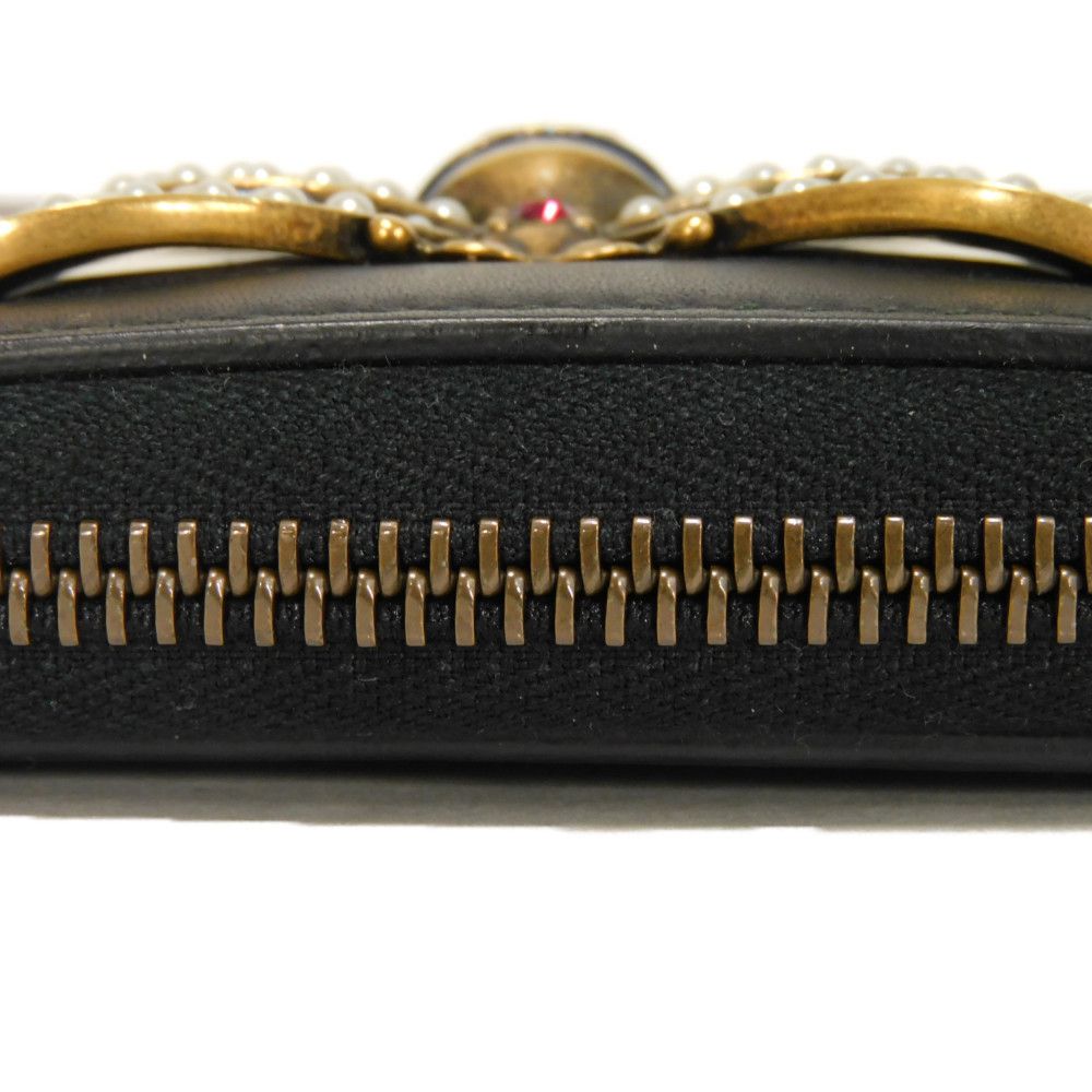 GUCCI Long Wallet Purse 476069 DYWQT 8224 Smooth Calfskin Leather black logo Queen Margaret Zip Around Wallet