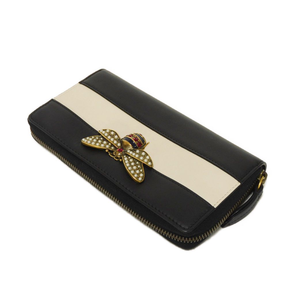 GUCCI Long Wallet Purse 476069 DYWQT 8224 Smooth Calfskin Leather black logo Queen Margaret Zip Around Wallet