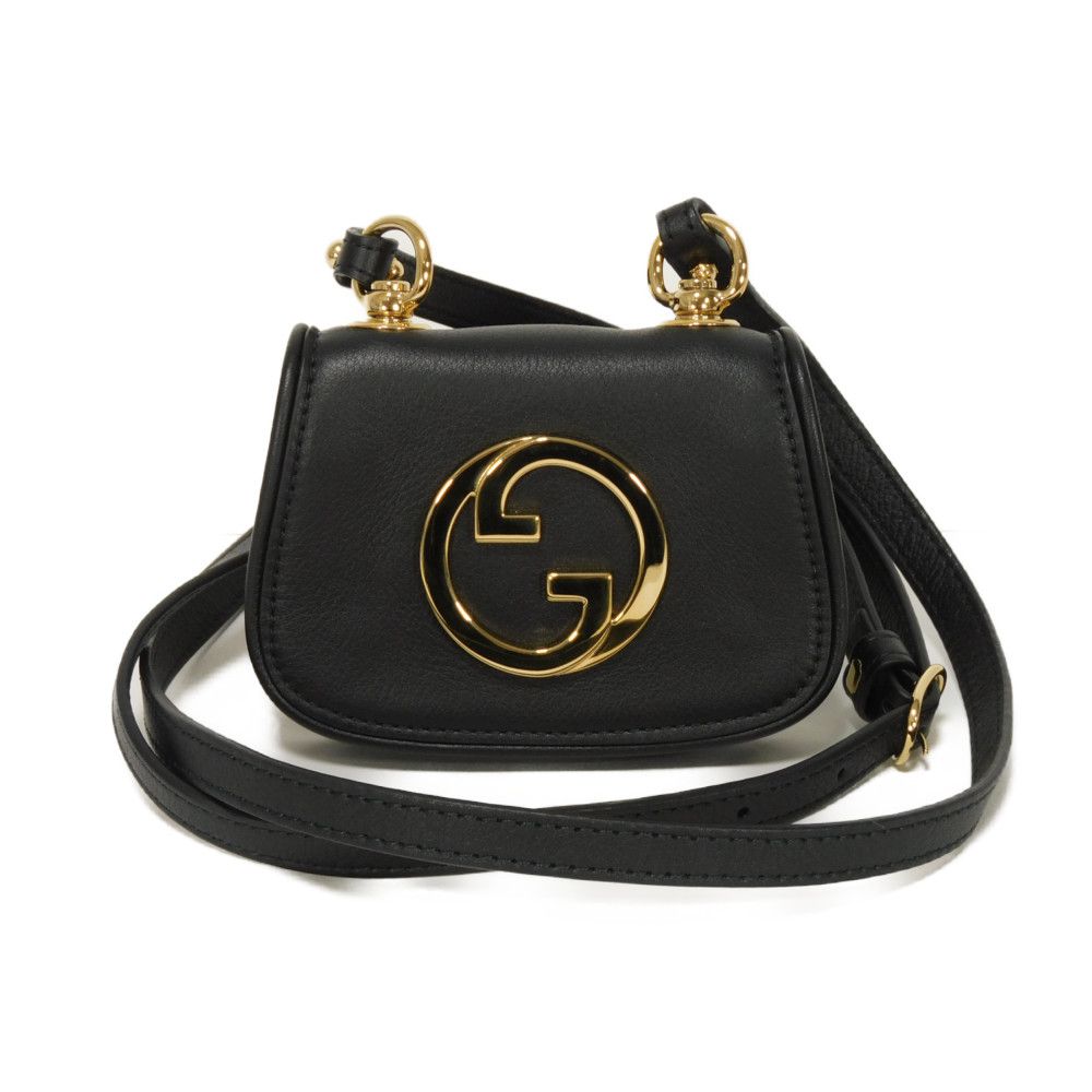 GUCCI Shoulder Bag 698635 UXX0G 1000 Calf leather black Interlocking G Frondy Card Case Wallet