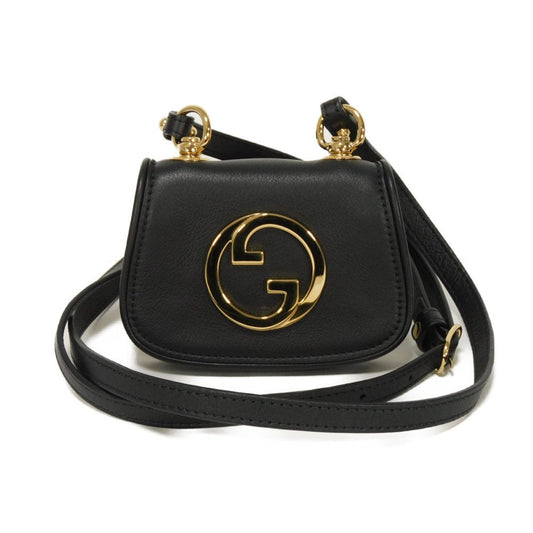 GUCCI Shoulder Bag 698635 UXX0G 1000 Calf leather black Interlocking G Frondy Card Case Wallet