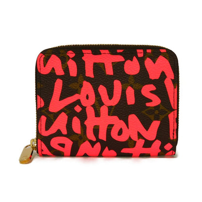 LOUIS VUITTON Coin case M93707 Monogram canvas (graffiti print) x grain leather (embossed) Fuchsia Monogram graffiti Zip around purse
