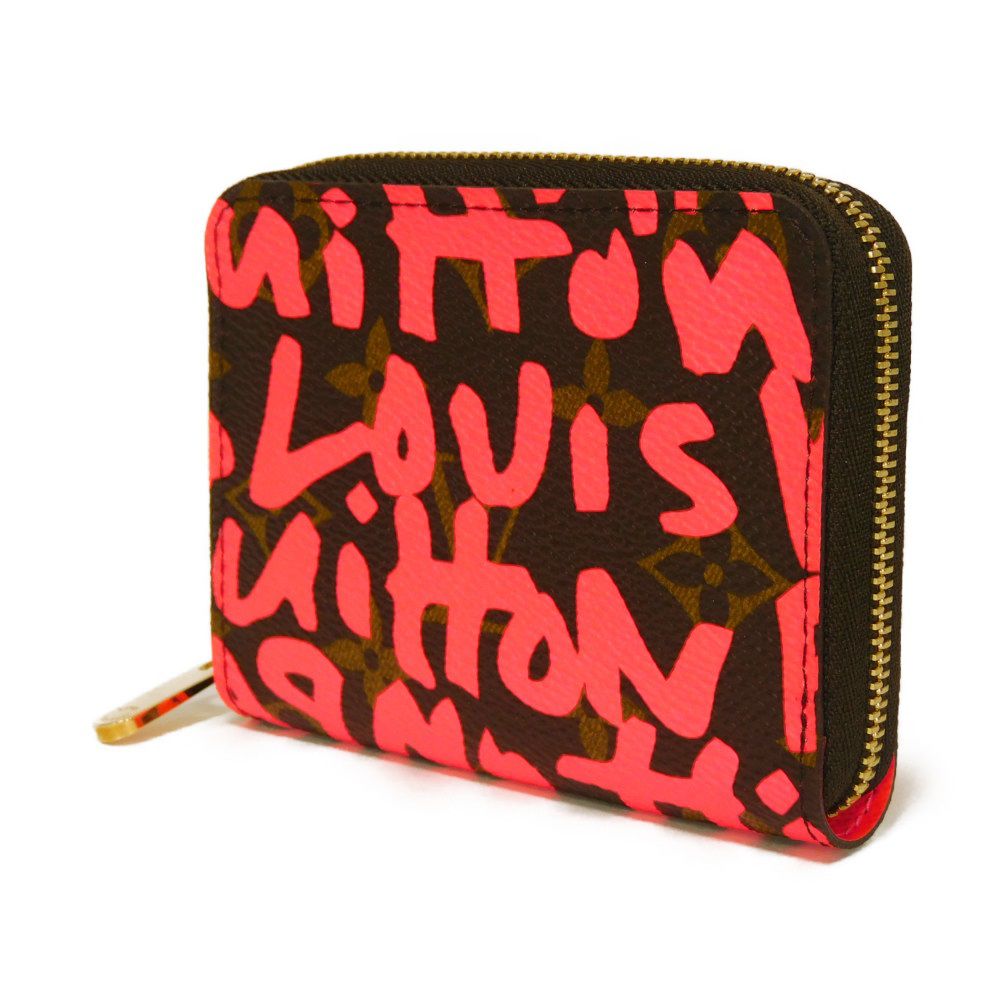 LOUIS VUITTON Coin case M93707 Monogram canvas (graffiti print) x grain leather (embossed) Fuchsia Monogram graffiti Zip around purse