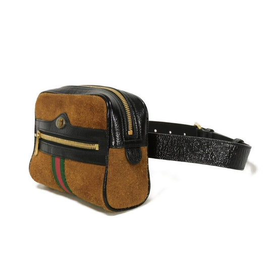 GUCCI Sling bag 517076 0KCDB 2863 Suede x patent leather Brown Web stripe Ophidia small belt bag