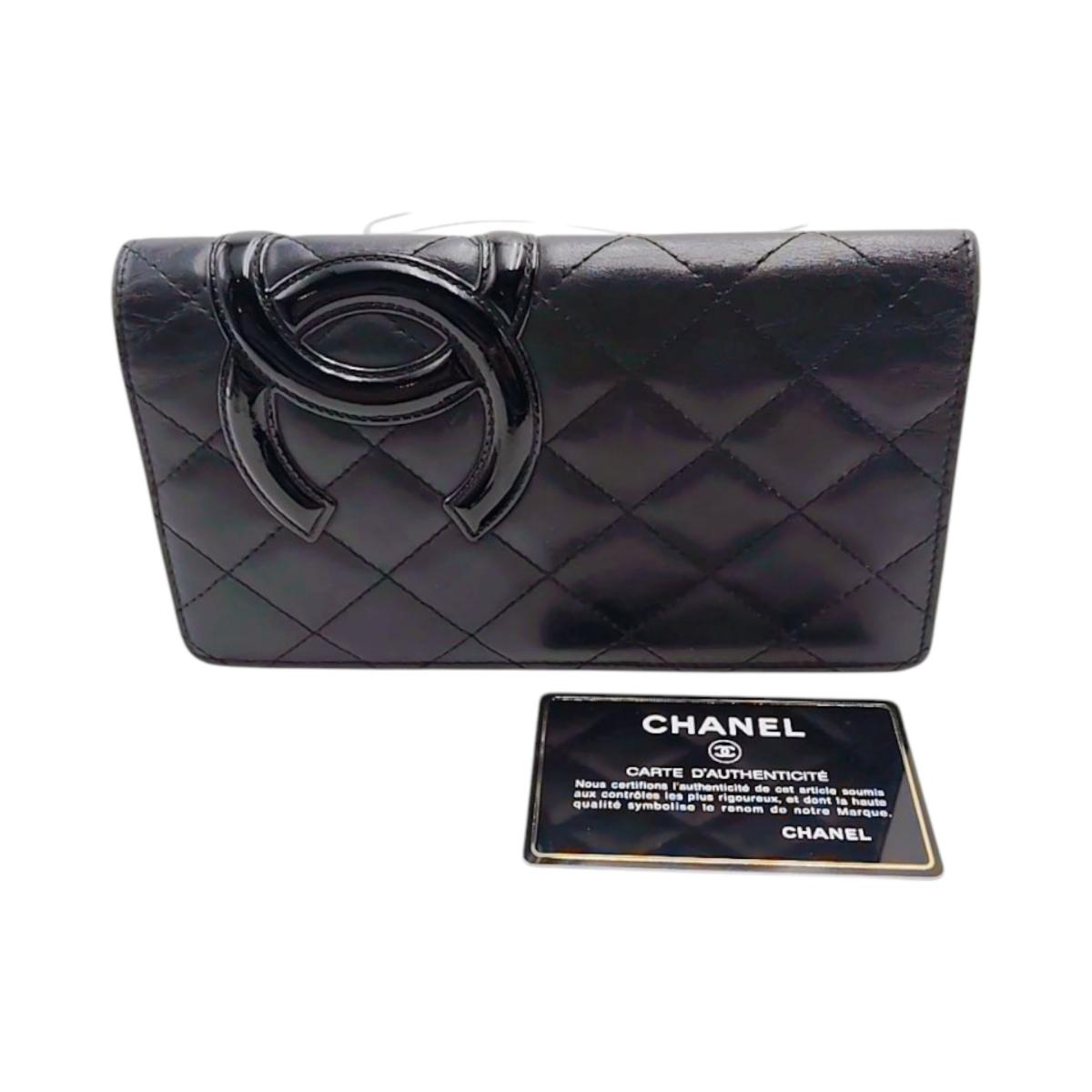 CHANEL Long Wallet Purse A26717 Calfskin Black x Pink Cambon