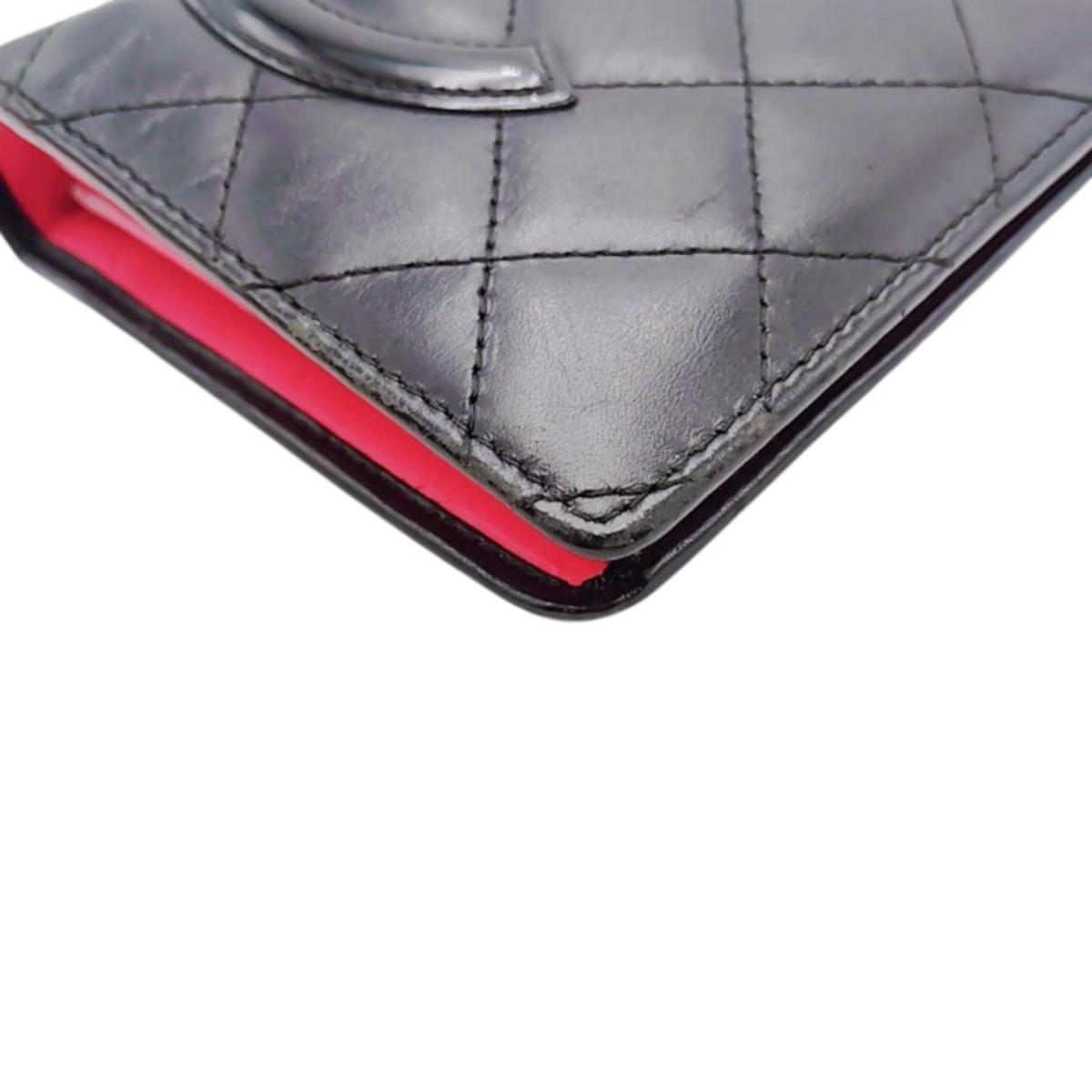 CHANEL Long Wallet Purse A26717 Calfskin Black x Pink Cambon