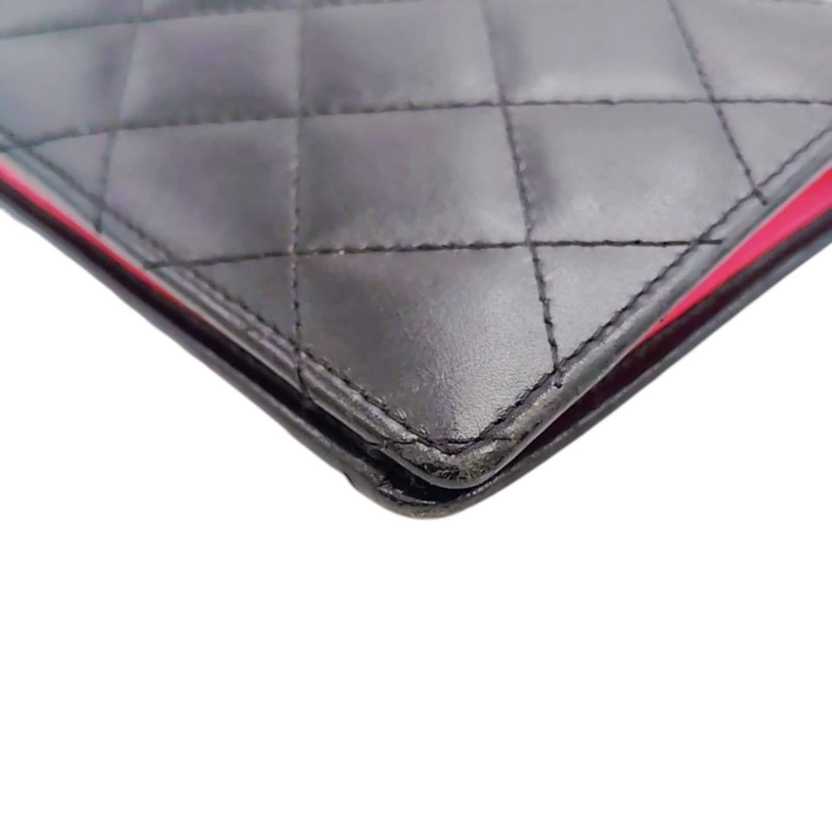 CHANEL Long Wallet Purse A26717 Calfskin Black x Pink Cambon