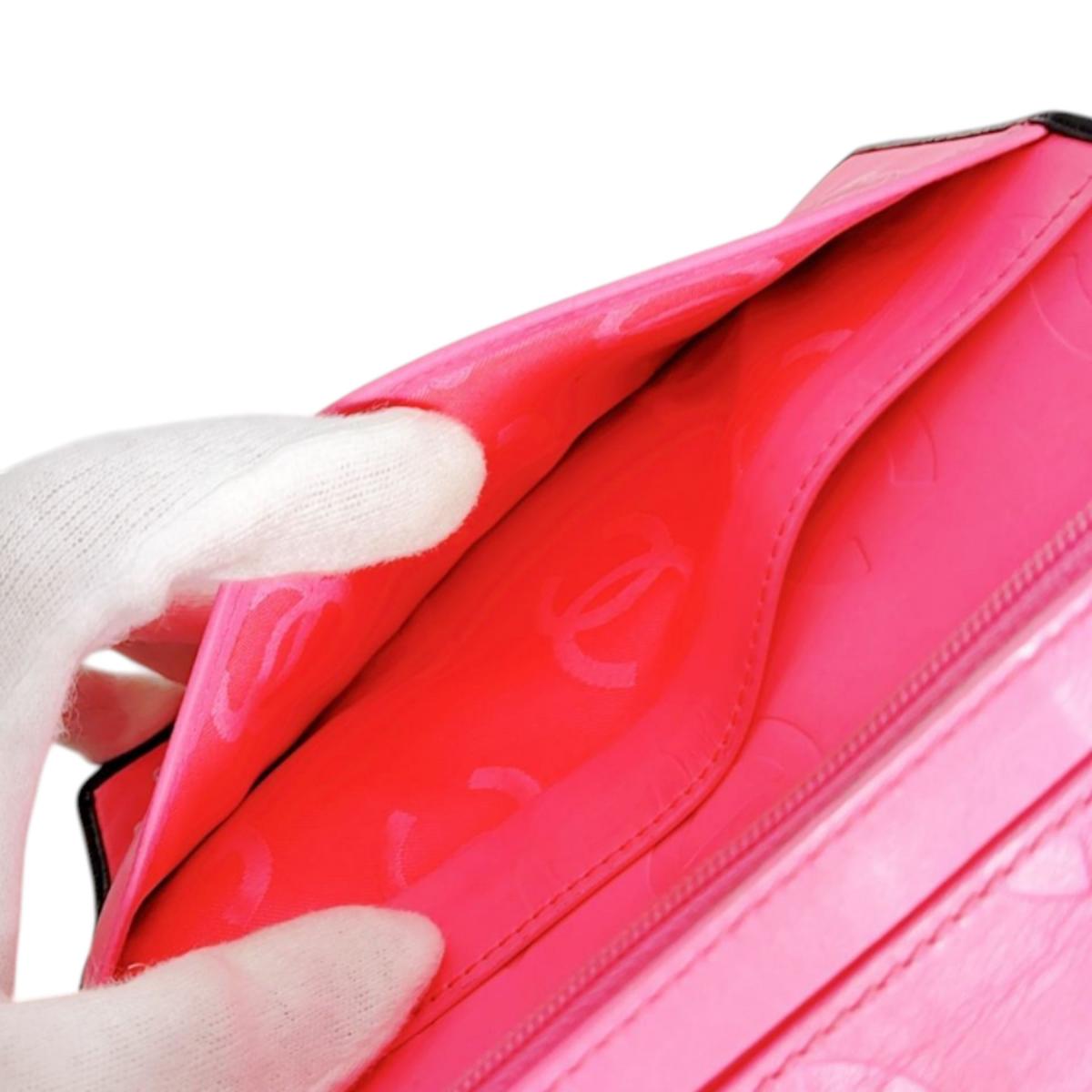 CHANEL Long Wallet Purse A26717 Calfskin Black x Pink Cambon