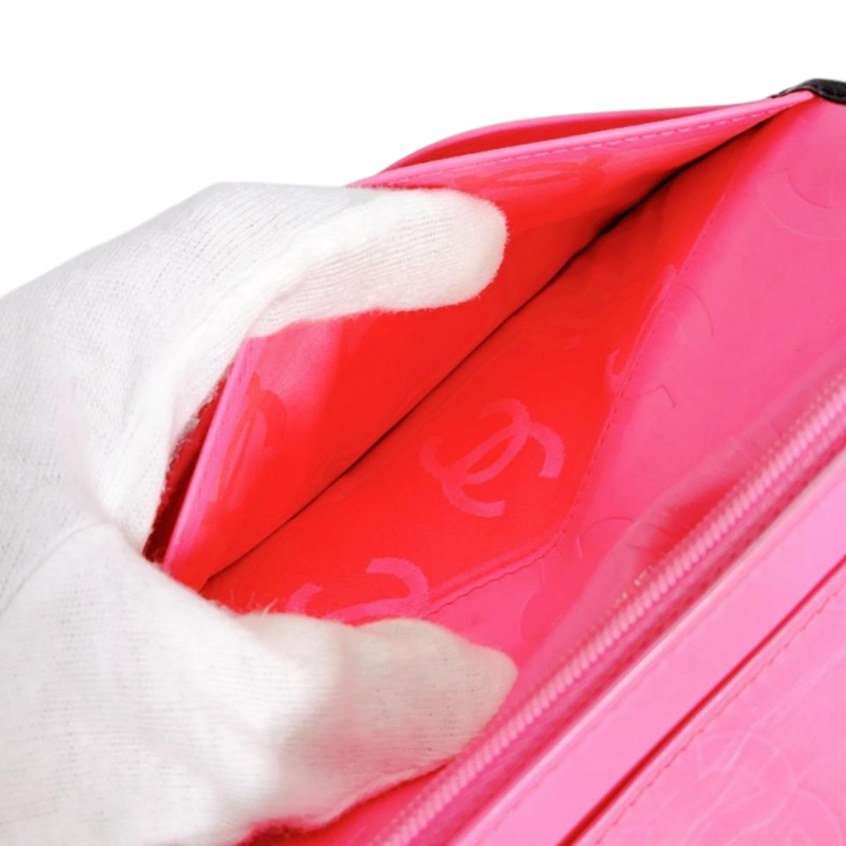 CHANEL Long Wallet Purse A26717 Calfskin Black x Pink Cambon
