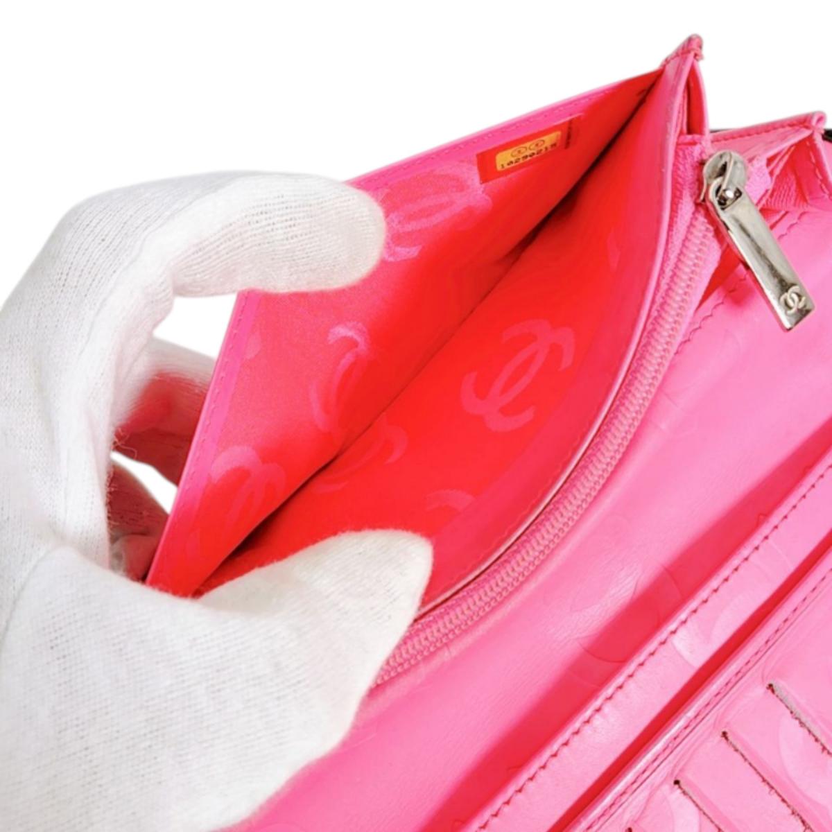 CHANEL Long Wallet Purse A26717 Calfskin Black x Pink Cambon