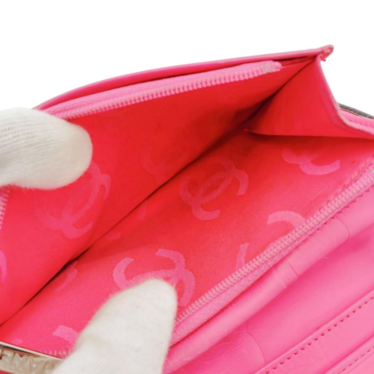 CHANEL Long Wallet Purse A26717 Calfskin Black x Pink Cambon