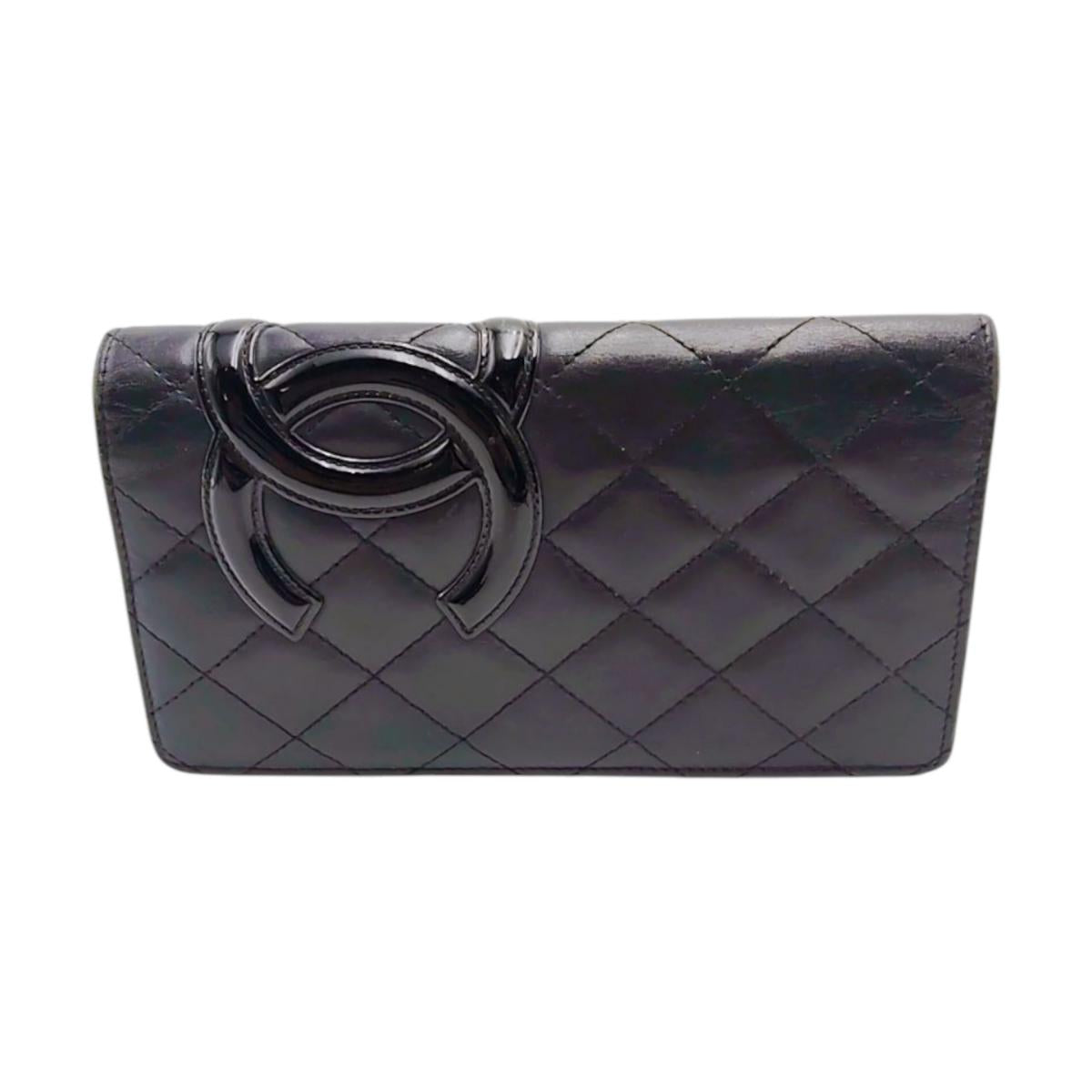 CHANEL Long Wallet Purse A26717 Calfskin Black x Pink Cambon