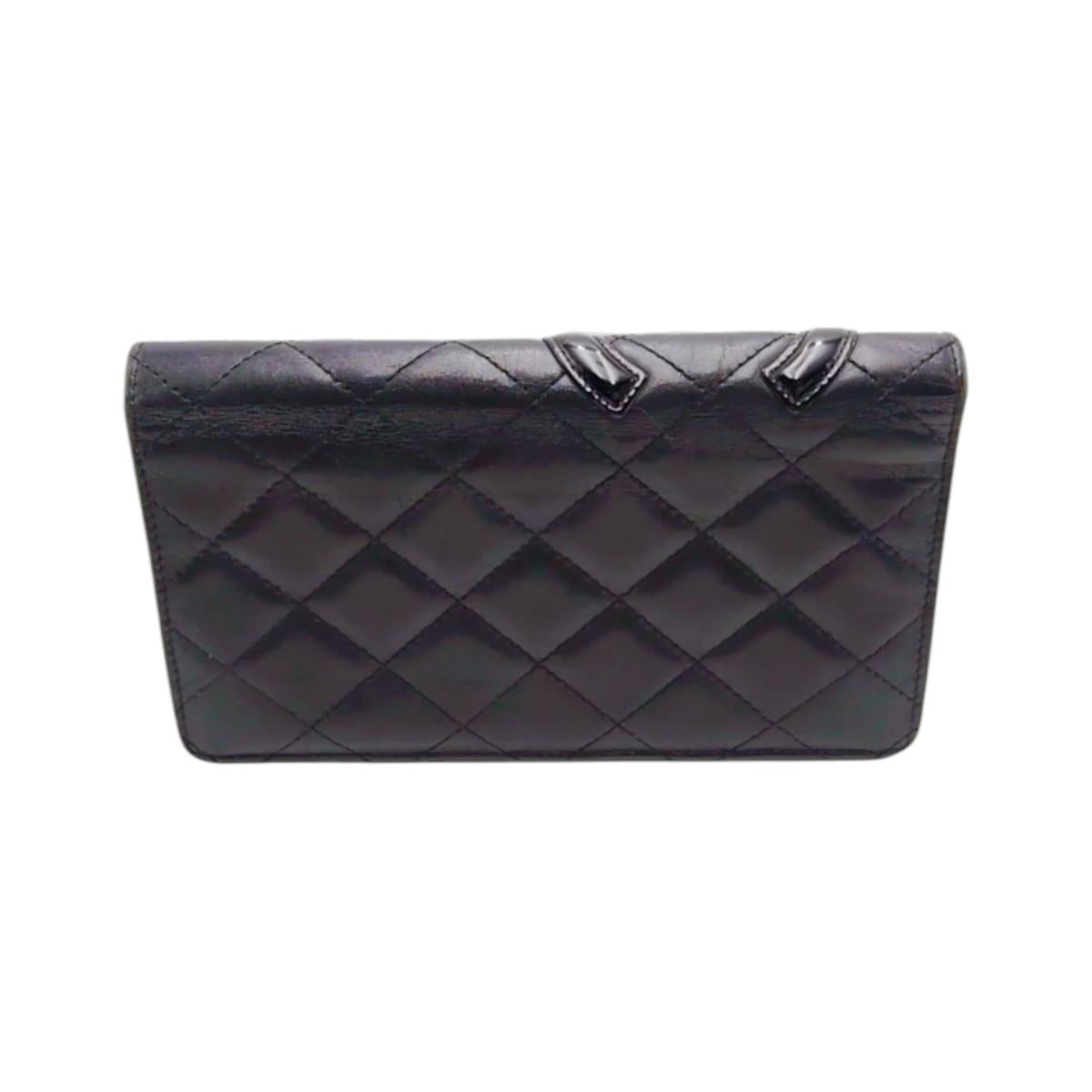 CHANEL Long Wallet Purse A26717 Calfskin Black x Pink Cambon