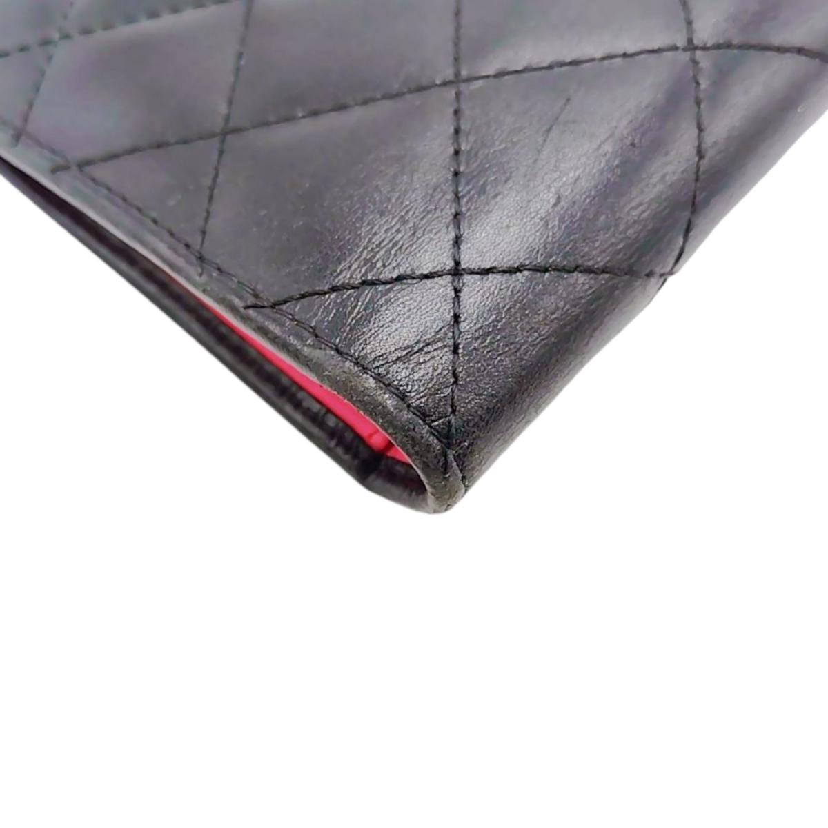 CHANEL Long Wallet Purse A26717 Calfskin Black x Pink Cambon