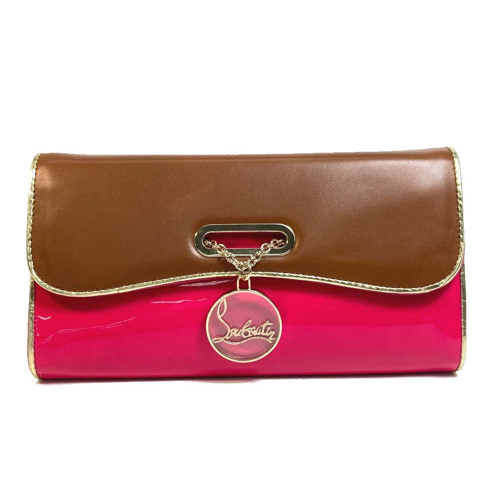 Christian Louboutin Clutch bag 1120586 Calfskin/patent leather/suede Brown x pink By color Riviera Women Used Authentic
