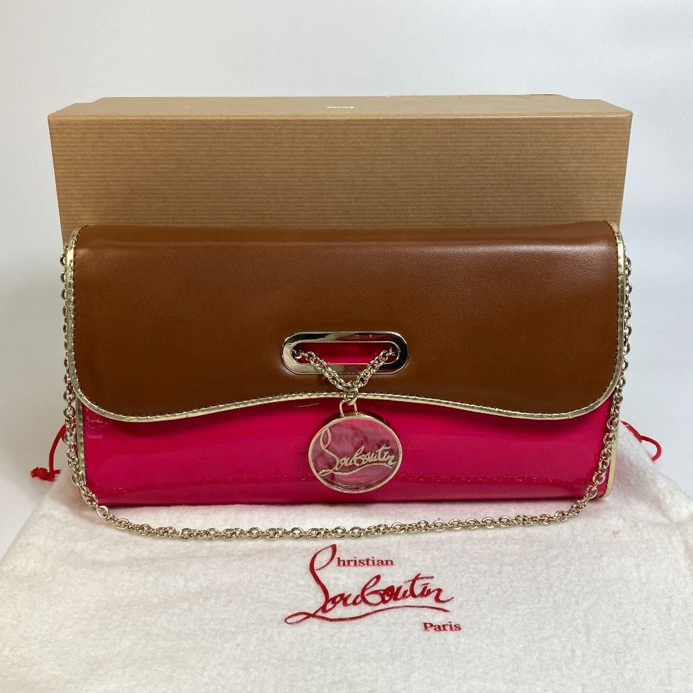 Christian Louboutin Clutch bag 1120586 Calfskin/patent leather/suede Brown x pink By color Riviera Women Used Authentic