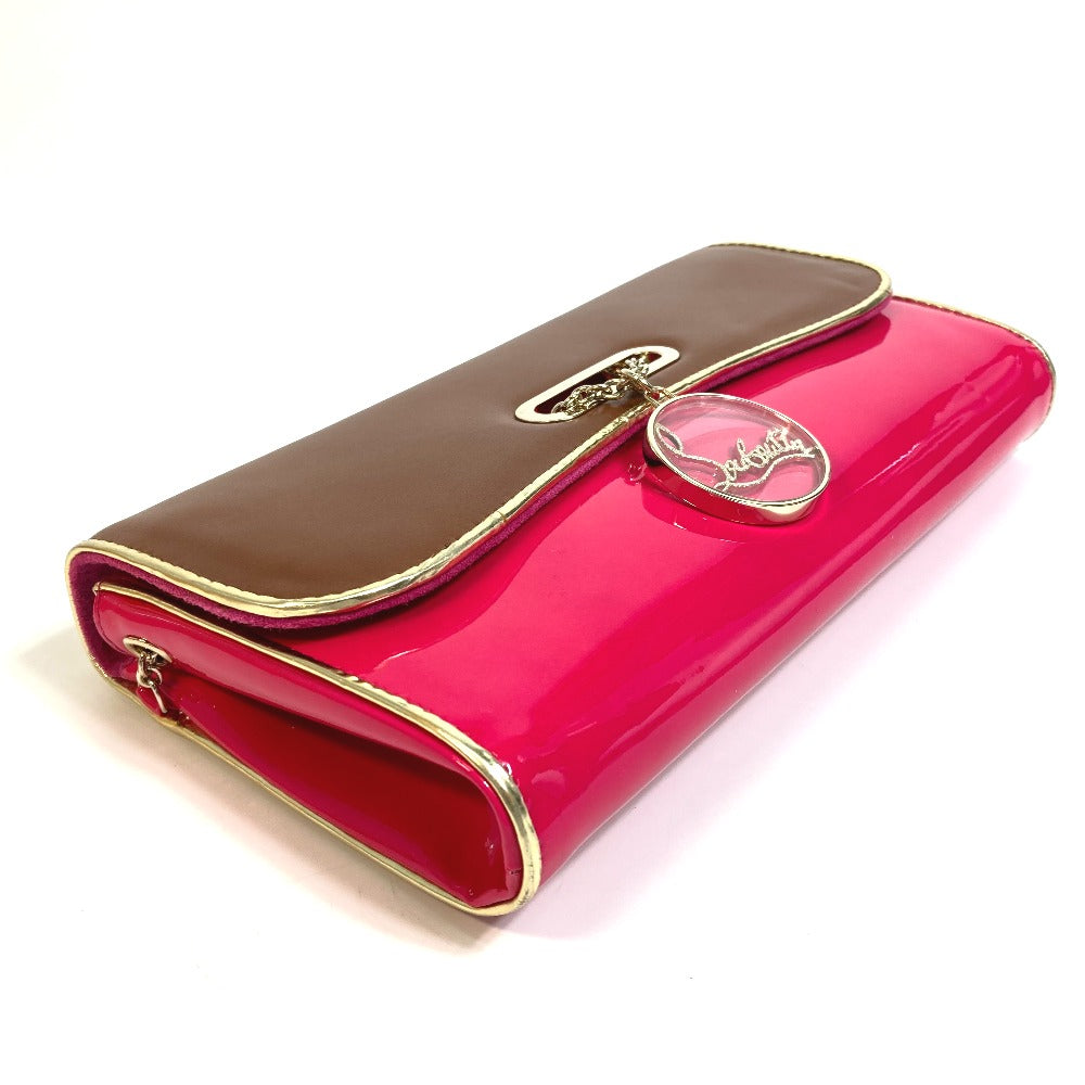 Christian Louboutin Clutch bag 1120586 Calfskin/patent leather/suede Brown x pink By color Riviera Women Used Authentic