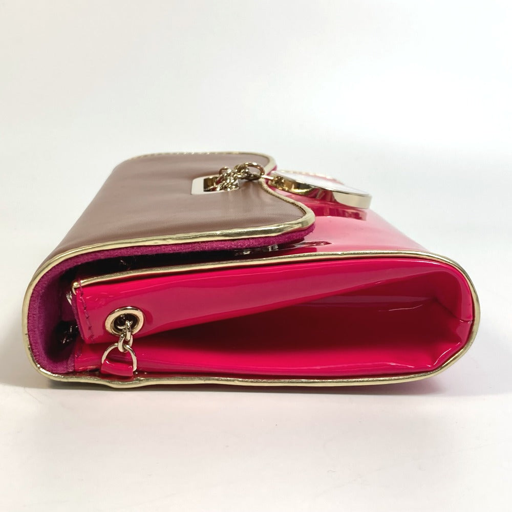 Christian Louboutin Clutch bag 1120586 Calfskin/patent leather/suede Brown x pink By color Riviera Women Used Authentic