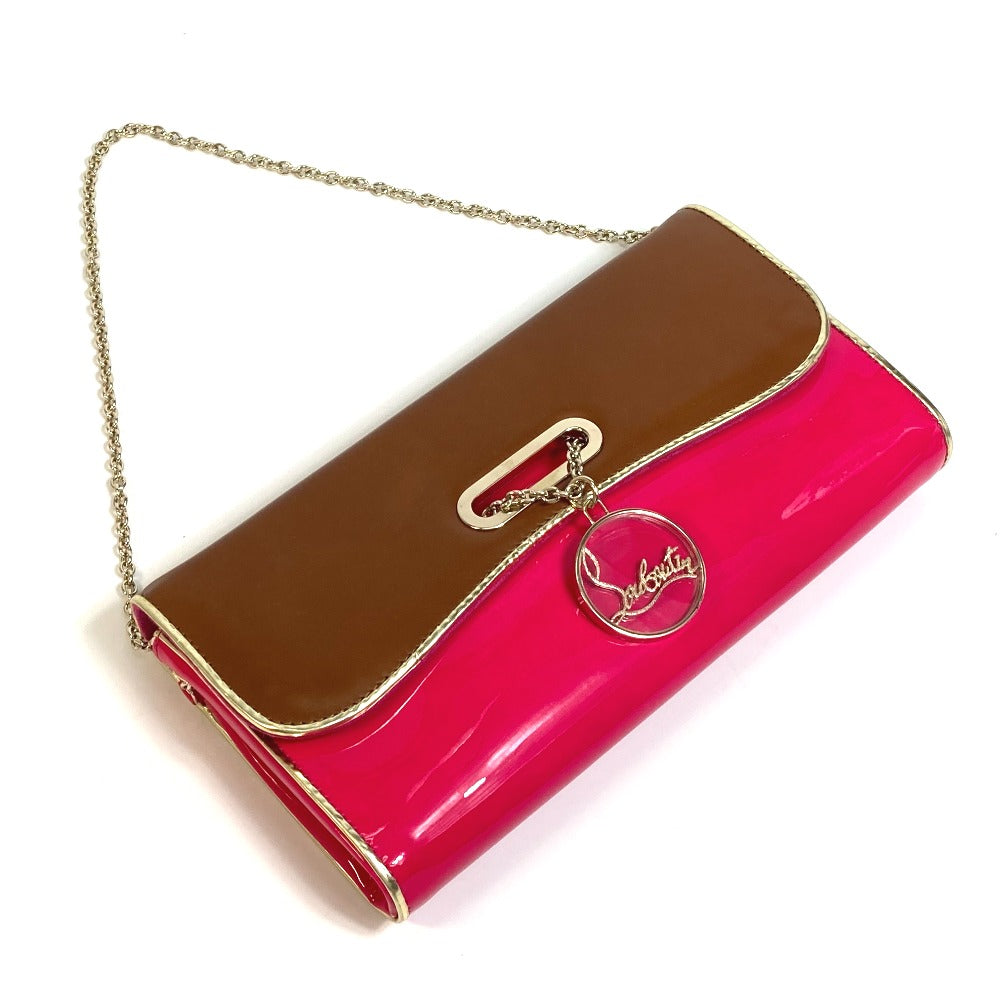Christian Louboutin Clutch bag 1120586 Calfskin/patent leather/suede Brown x pink By color Riviera Women Used Authentic