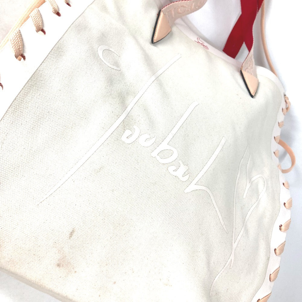 Christian Louboutin Shoulder Bag Canvas / leather white Vertical Tote Bag CABALACE Women Used Authentic