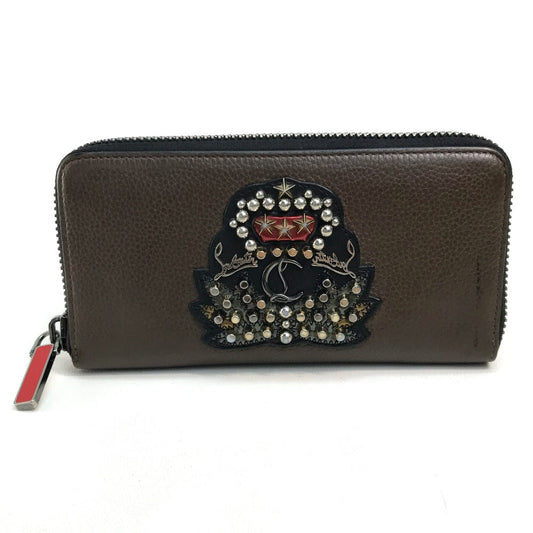 Christian Louboutin Long Wallet Purse 1175060 Calf leather Brown Studs logo Panettone mens Used Authentic
