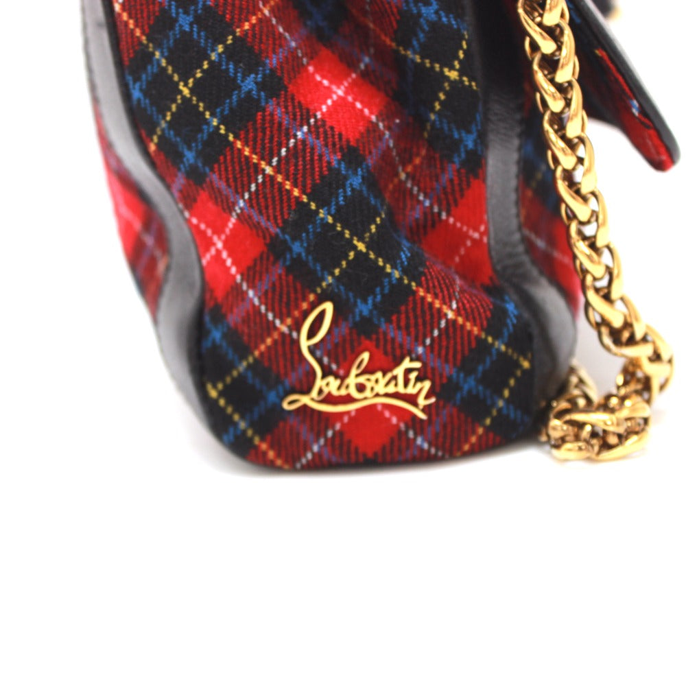 Christian Louboutin Shoulder Bag Canvas / leather Red Check Pattern Sweet charity Women Used Authentic