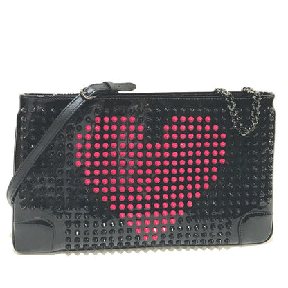 Christian Louboutin Clutch bag Patent leather black Spike Tads Rubi Posh Valentine Women Used Authentic