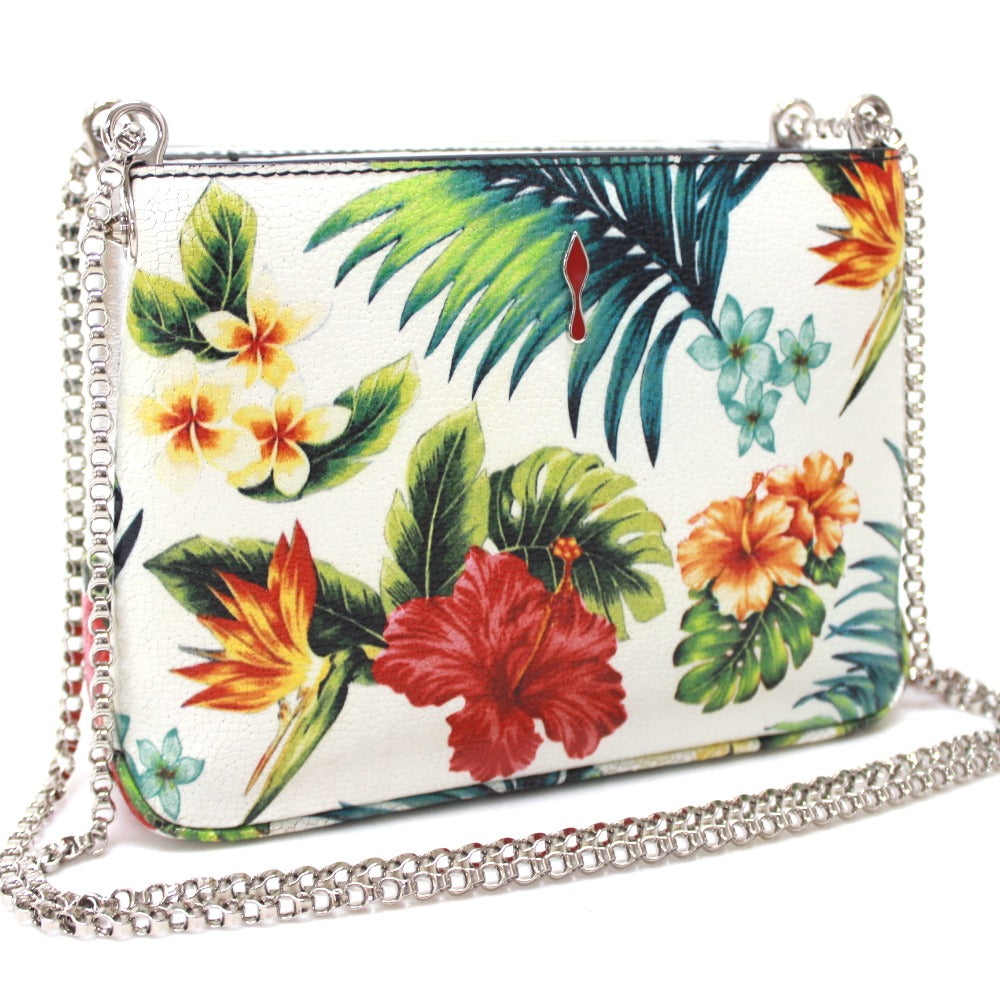 Christian Louboutin Shoulder Bag Patent calf leather white Botanical Pattern Spike studs Crossbody Women Used Authentic