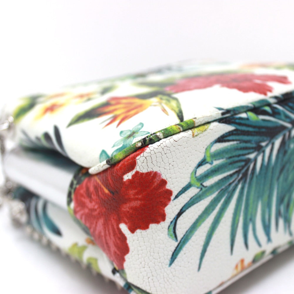 Christian Louboutin Shoulder Bag Patent calf leather white Botanical Pattern Spike studs Crossbody Women Used Authentic