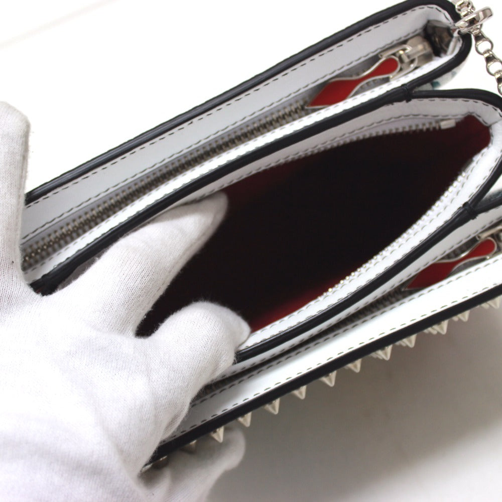 Christian Louboutin Shoulder Bag Patent calf leather white Botanical Pattern Spike studs Crossbody Women Used Authentic