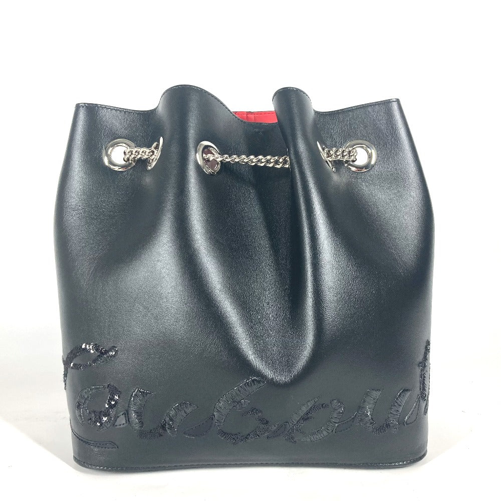 Christian Louboutin Backpack leather black Sequin logo MARIE JANE Women Used Authentic