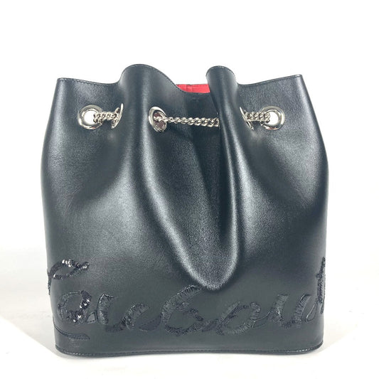Christian Louboutin Backpack leather black Sequin logo MARIE JANE Women Used Authentic