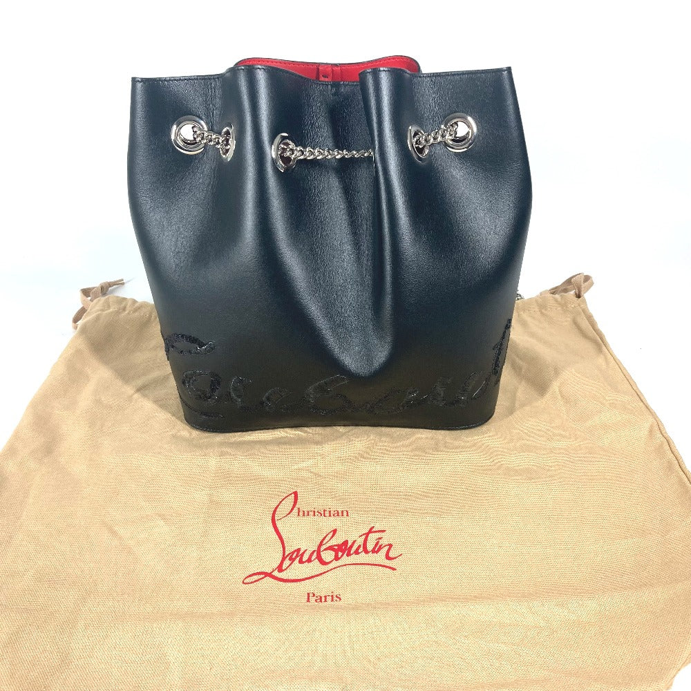 Christian Louboutin Backpack leather black Sequin logo MARIE JANE Women Used Authentic