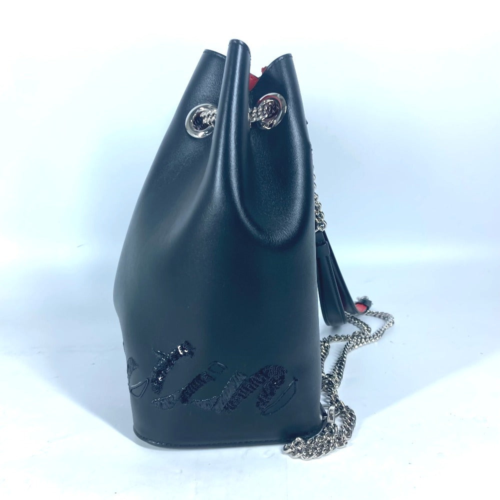 Christian Louboutin Backpack leather black Sequin logo MARIE JANE Women Used Authentic