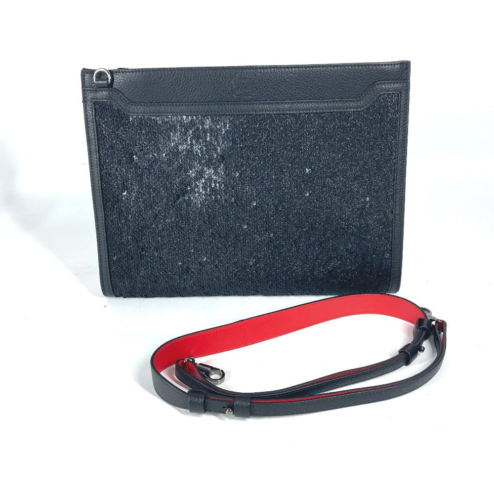 Christian Louboutin Shoulder Bag leather black SKY Sky Sequins Women Used Authentic