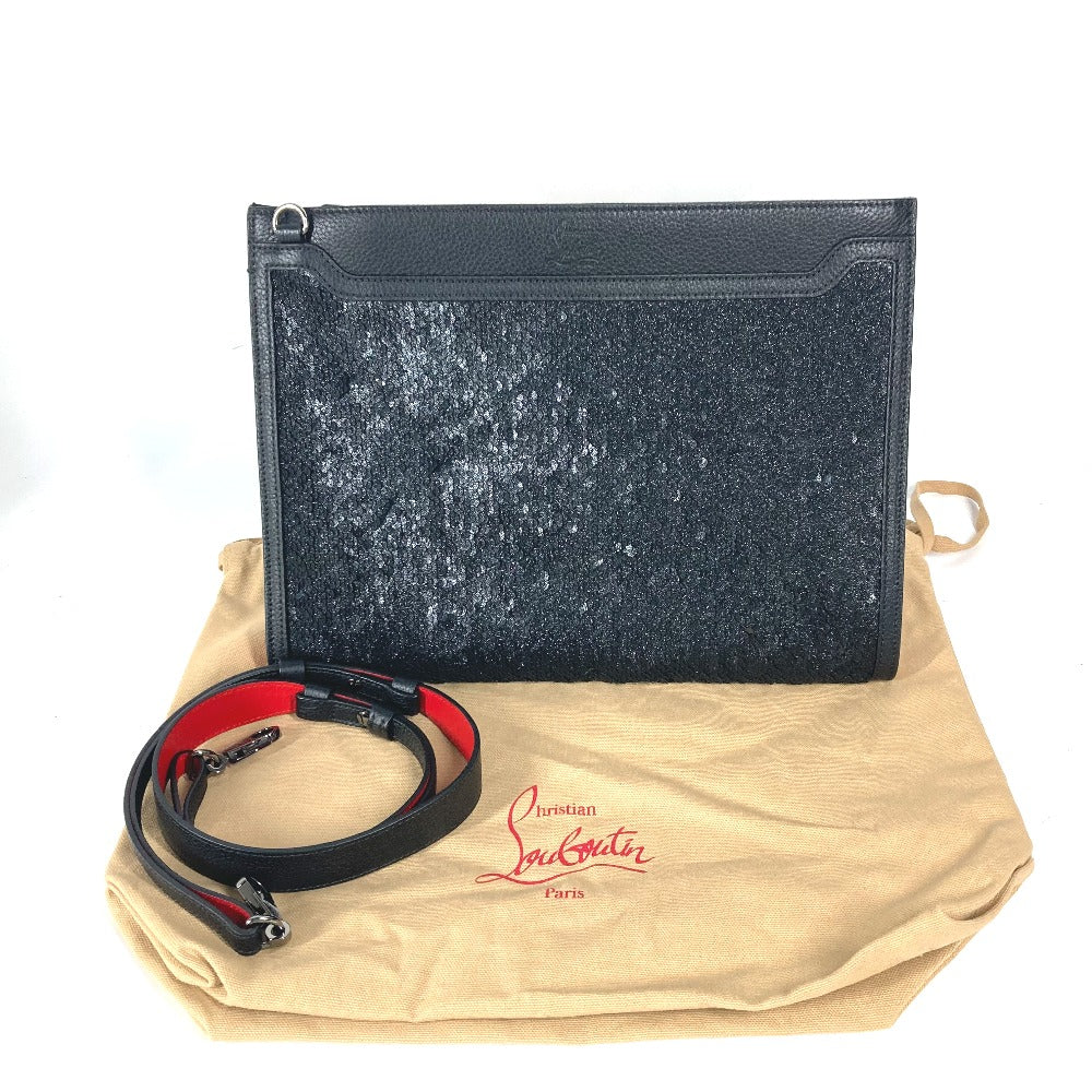 Christian Louboutin Shoulder Bag leather black SKY Sky Sequins Women Used Authentic