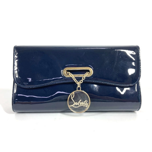 Christian Louboutin Shoulder Bag Patent leather Navy Chain bag, 2WAY bag, clutch bag, flap logo riviera